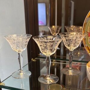 Vintage Elegant Clear Etched Glass champagne, or liquor glasses